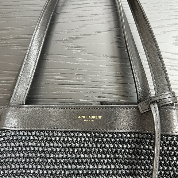 Saint Laurent Patti Large Leather-trimmed Black Raffia/Leather Tote - Picture 4 of 12